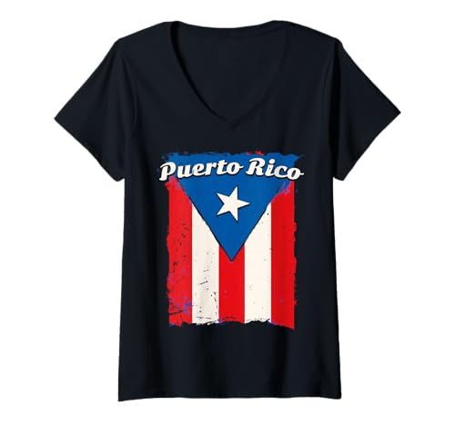 Damen Puerto Rico Flagge Shirt Hispanic Heritage Monat Puerto Rican T-Shirt mit V-Ausschnitt von Bandera de Puerto Rico Graphic Apparel...