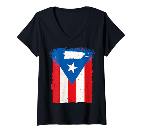 Damen Puerto Rico Flagge Shirt Hispanic Heritage Month Boricua T-Shirt mit V-Ausschnitt Damen Puerto Rico Flagge Shirt Hispanic Heritage Month Boricua T-Shirt mit V-Ausschnitt von Bandera de Puerto Rico Graphic Tees...