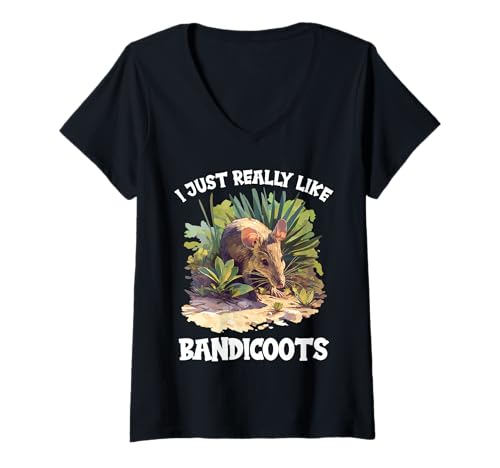 Damen Bandicoot Nasenbeutler T-Shirt mit V-Ausschnitt Damen Bandicoot Nasenbeutler T-Shirt mit V-Ausschnitt von Bandicoot Nasenbeutler Tier Shop