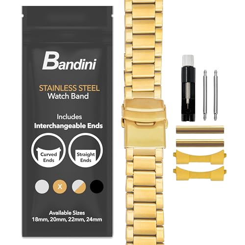 Bandini 22 mm Edelstahl-Uhrenarmband für Herren, 3 Glieder, Oyster-Armband, doppelte Faltschließe, goldfarben, 22 mm Bandini 22 mm Edelstahl-Uhrenarmband für Herren, 3 Glieder, Oyster-Armband, doppelte Faltschließe, goldfarben, 22 mm von Bandini