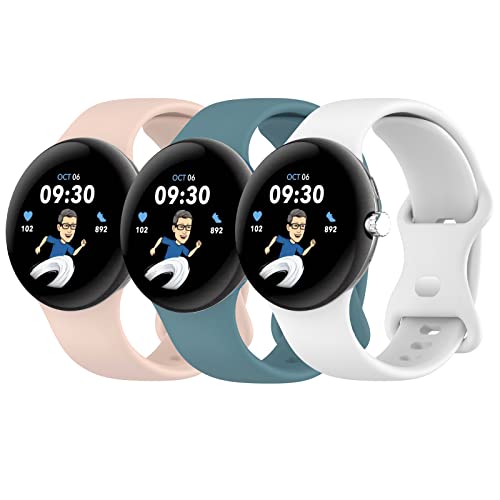 Bandkids 3 Stück Armbänder, kompatibel mit Google Pixel Watch-Armband für Damen und Herren, atmungsaktives Silikon-Schlaufen-Sportarmband für Google Pixel Watch 2022 (klein, sandrosa/weiß/blau) von Bandkids