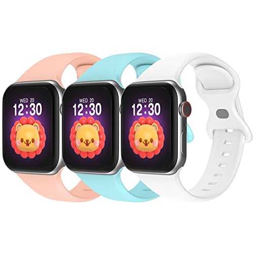 Bandkids 3er-Pack Armband für Kinder, Apple Watch, 38 mm, 40 mm, 41 mm, 42 mm, 44 mm, 45 mm, Ersatz für iWatch-Armbänder Ultra SE Serie 8 7 6 5 5 5 4 38/40 EU /41 mm, Edelsteinblau/Hellrosa/Weiß) von Bandkids