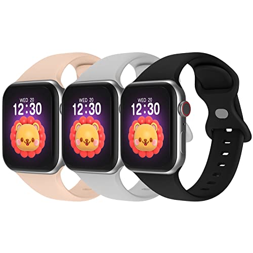 Bandkids 3er-Pack Armband für Kinder, Apple Watch, 38 mm, 40 mm, 41 mm, 42 mm, 44 mm, Ersatz für iWatch-Armbänder Ultra SE Serie 8 7 6 5 5 5 4 3 3 3 42/44 EU /45/49 mm, Schwarz/Wolkengrau/Sandrosa) von Bandkids