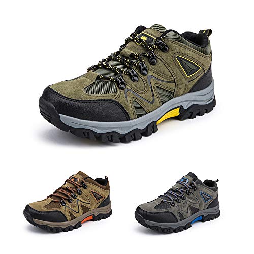 Bandkos Trekkingschuhe Herren Wanderschuhe Leichte Atmungsaktiv Outdoor Sportschuhe rutschfeste Hiking Sneaker Schwarz Grün Khaki Größe 39-47,GR-42 von Bandkos