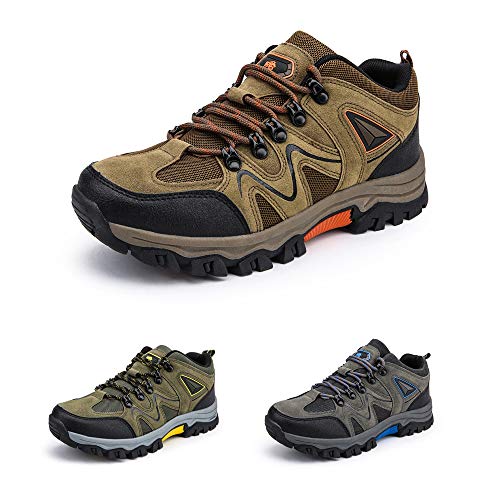 Bandkos Trekkingschuhe Herren Wanderschuhe Leichte Atmungsaktiv Outdoor Sportschuhe rutschfeste Hiking Sneaker Schwarz Grün Khaki Größe 39-47,KH-44 von Bandkos