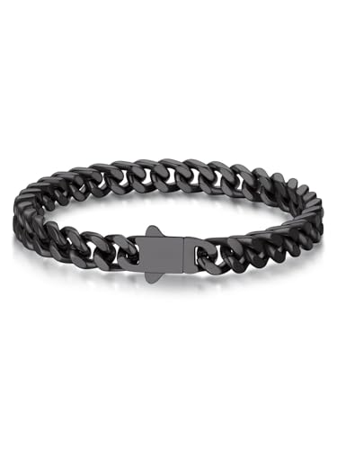 Bandmax 19CM Armband Herren Damen Edelstahl Ketten Schwarz 7MM breit Kubanische Kette Junge Schmuck Accessoire von Bandmax