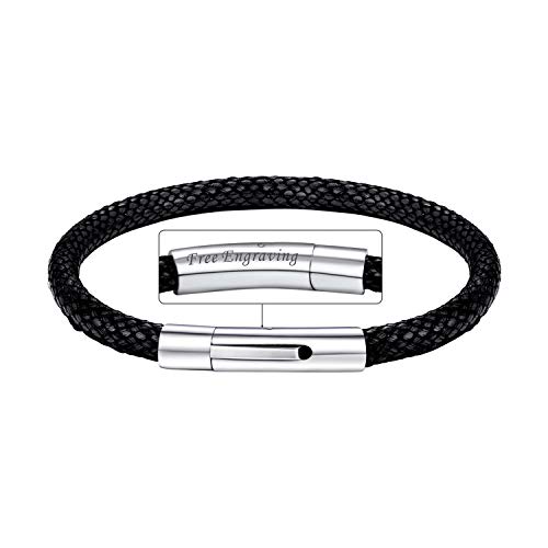 Bandmax 20cm Wachsschnur Armband für Männer Frauen schwarz Faux Lederarmband mit personalisiertem Verschluss geflochten Baumwollschnur Armreif wasserdicht Modeschmuck von Bandmax