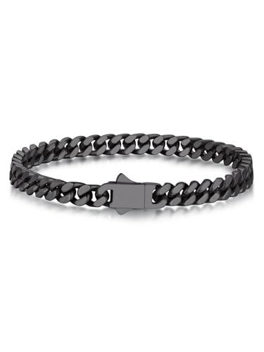 Bandmax 21CM Armband Edelstahl Kette Herren Schwarz 5MM breit Kette Jungs Kubanische Kette Modeschmuck Accessoire von Bandmax