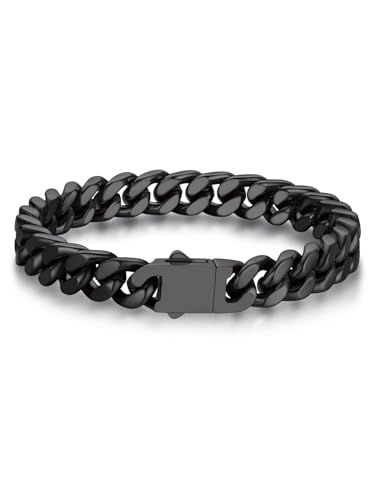 Bandmax 21CM Armband Edelstahl Kette Herren Schwarz 9MM breit Kette Jungs Kubanische Kette Modeschmuck Accessoire von Bandmax