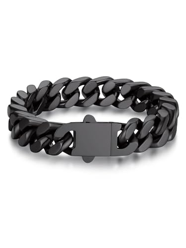 Bandmax 21CM Armband Herren Edelstahl Panzerkette Schwarz 12MM breit Kubanische Kette Jungs Modeschmuck Accessoire von Bandmax