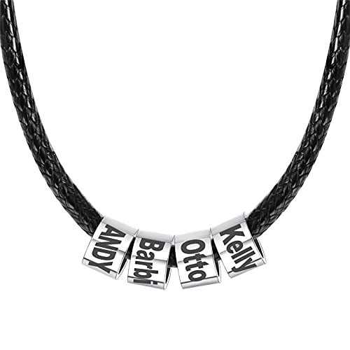 Bandmax 40cm personalisierte Wachsschnur kurze Kette wasserdicht Faux Leder Halskette mit 4 Beads für Frauen Mädchen einzigartiger Damen Modeschmuck Accessoire für Weihnachten Jahrestag von Bandmax