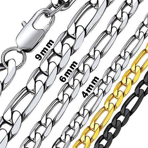 Bandmax 76cm lange Figarokette Halskette 9mm Edelstahl 3:1 Figaro Kette Gliederkette Hip Hop Street Style Figaro Chain für Männer Jungen klassischer Modeschmuck Geschenk für Geburtstag von Bandmax