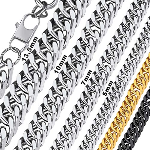 Bandmax 76cm Lange Panzerkette 7mm Edelstahl Massive Panzer Halskette für Männer Jungen schwere kubanische Gliederkette Hip Hop Street Style Kubanische Kette Modeschmuck für Geburtstag von Bandmax