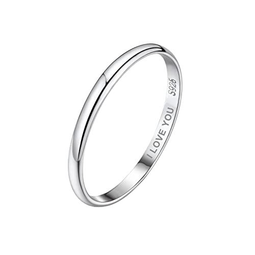 Bandmax 925 Silber 2mm Glatter Personalisierter Bandring für Damen Minimalist Verlobungsring Trauring Partnerring Ehering Schmuck Accessoire für Hochzeit Größe 52 von Bandmax