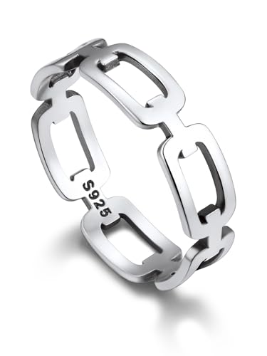 Bandmax 925 Silber Ringe Damen Ring Panzerkettenring Vintage Ringe Größe 52mm Verlobungsring Bandring 5mm breit Ring Schmuck für Hochzeit von Bandmax