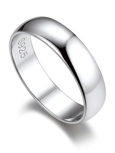Bandmax 925 Silber Ringe Damen Ring Verlobungsring Ehering Größe 47mm Trauringe 5mm breit Bandring Partner Ringe Personalisierter Schmuck für Weihnachten von Bandmax