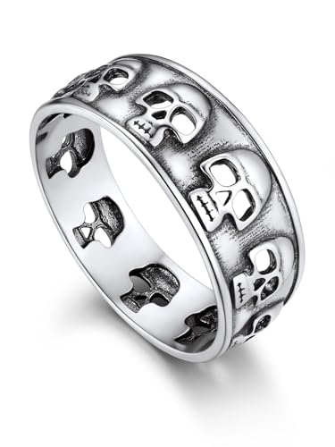 Bandmax 925 Silber Ringe Totenkopf Ring Männer Ringe Größe 69mm Partner Ringe Fingerring Bandring 5mm breit Biker Schmuck Skull Ring von Bandmax