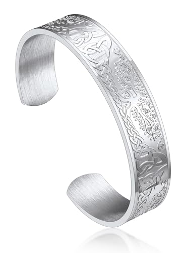 Bandmax Armband Damen Herren Edelstahl Armreif Offen Lebensbaum Armband Keltisch Wikinger Armband 15MM breit Freundschaftsarmband Manschettenarmband Wikinger Schmuck Accessoires von Bandmax
