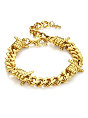 Bandmax Armband Herren Gold Edelstahl Armband Damen Edelstahl Kette 18CM Panzerkette Herren Kubanische Kette 9MM breit Freundschaftsarmband Männer Armband Schmuck Herren von Bandmax