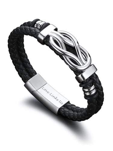 Bandmax Armband Herren Lederarmband mit Gravur Edelstahl Magnetarmband 23CM Knotenarmband Ich Liebe Dich Armband Manschettenarmband mit Karte Accessoire Modeschmuck von Bandmax