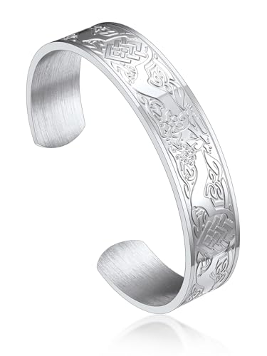 Bandmax Armreif Offen Armband Damen Herren Edelstahl Armspange Wikinger Armband Keltisch Wolf Freundschaftsarmband Manschettenarmband Wikinger Schmuck Accessoires von Bandmax