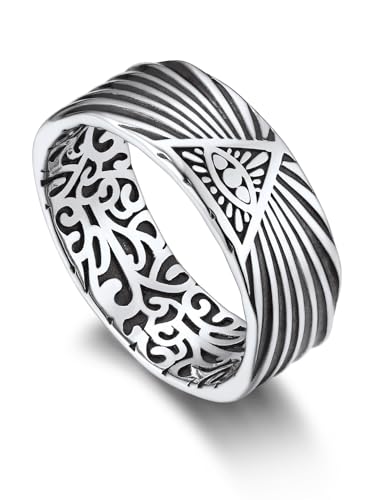 Bandmax Auge Gottes Ring Silber Ringe 925 Frauen Männer Ringe Größe 54mm Freundschaftsringe 5mm breit Bandring Amulett Schutz Schmuck für Freundin von Bandmax