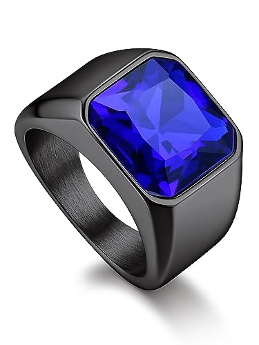 Bandmax Blauer Ring Edelstahl Herren Ringe Blauer Ring Bandring Größe 72mm Freundschaftsring Ring mit blauem Stein 12MM breit Modeschmuck Blau Accessoires von Bandmax