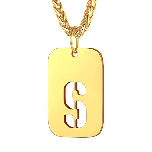 Bandmax Buchstabe Dog Tag S + Weizenkette 55+5cm Kette hohl Initiale Halskette 18k vergoldet Damen Herren Militärische Erkennungsmarke Modeschmuck Accessoire Bandmax Buchstabe Dog Tag S + Weizenkette 55+5cm Kette hohl Initiale Halskette 18k vergoldet Damen Herren Militärische Erkennungsmarke Modeschmuck Accessoire von Bandmax