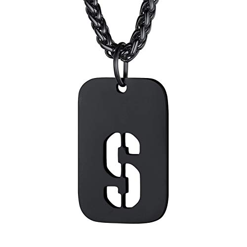 Bandmax Buchstabe Dog Tag S + Weizenkette 55+5cm Kette hohl Initiale Halskette Schwarz Damen Herren Militärische Erkennungsmarke Modeschmuck Accessoire Bandmax Buchstabe Dog Tag S + Weizenkette 55+5cm Kette hohl Initiale Halskette Schwarz Damen Herren Militärische Erkennungsmarke Modeschmuck Accessoire von Bandmax