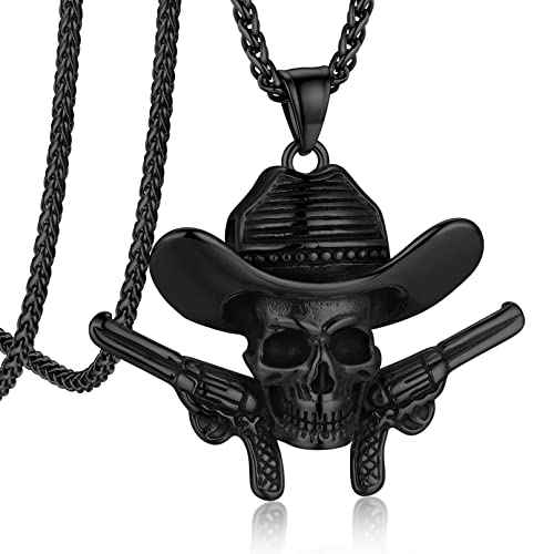 Bandmax Cowboy-Hut Totenkopf Kette Herren Panzerkette Edelstahl Schwarz Skull Halskette Piraten Kette Schädel Kette Länge 55CM+5CM Punk Schmuck Piraten Accessoires Bandmax Cowboy-Hut Totenkopf Kette Herren Panzerkette Edelstahl Schwarz Skull Halskette Piraten Kette Schädel Kette Länge 55CM+5CM Punk Schmuck Piraten Accessoires von Bandmax