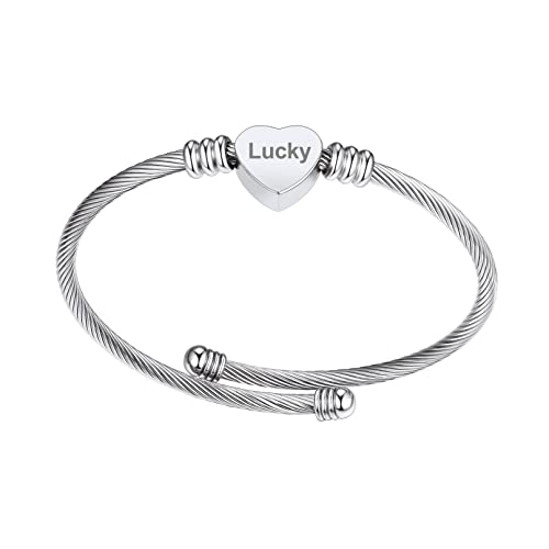 Bandmax Damen personalisiert Offener Armreif mit Herz Charms Edelstahl verstellbarer Armspange Frauen Männer Manschette Armband Armschmuck Accessoire für Geburtstag Valentinstag Bandmax Damen personalisiert Offener Armreif mit Herz Charms Edelstahl verstellbarer Armspange Frauen Männer Manschette Armband Armschmuck Accessoire für Geburtstag Valentinstag von Bandmax
