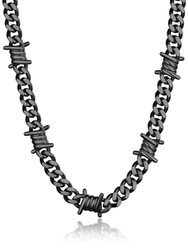 Bandmax Dornen Kette Panzerkette Herren Kubanische Kette Edelstahl Kette 45CM Kette 9MM breit Kette Schwarz Schmuck Herren für Geburtstag von Bandmax