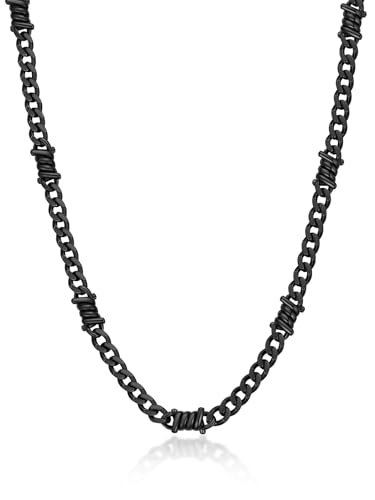 Bandmax Dornenkette Herren Panzerkette Edelstahl Halskette 5mm Stacheldrahtkette Schwarz Gliederkette 50cm Männer Kubanisch Kette 5mm Halsreif Edelstahlkette Halsschmuck Modeschmuck für Freund von Bandmax