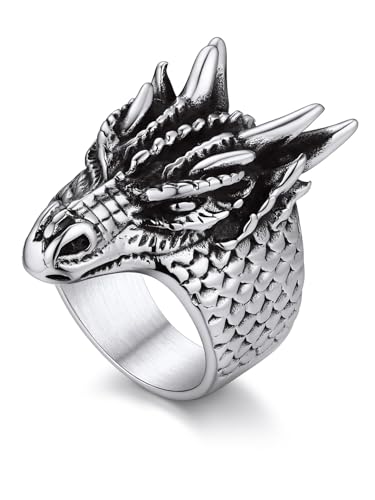 Bandmax Drachen Ring Herren Edelstahl Schlangenring Größe 59 MM Bandring Freundschaftsring Punk Gothic Schmuck von Bandmax