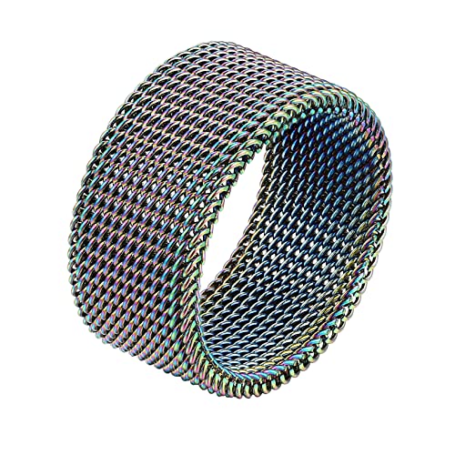 Bandmax Edelstahl 10 mm Mesh-Ring für Männer und Frauen, bequeme Passform, Drahtgitter-Band, Ring, Silber/Schwarz/gemischte Farben, Größe 07–12, Ohne Edelstein von Bandmax