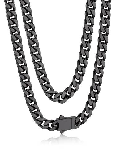 Bandmax Edelstahl Halskette Herren Schwarz Panzerkette 5MM breit Kette Jungs Kubanische Kette 50CM Kettenlänge Hip Hop Kette Accessoire Schmuck von Bandmax