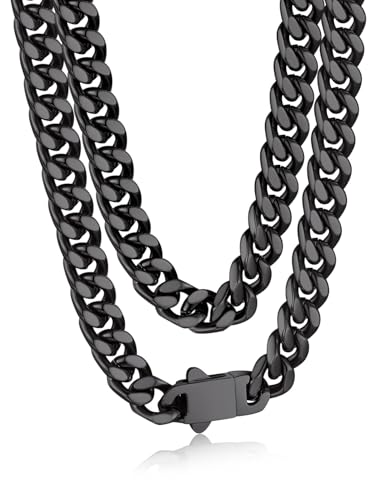 Bandmax Edelstahl Ketten Schwarz Panzerkette Herren 7MM breit Kette Jungen Kubanische Kette 71CM Kettenlänge Hip Hop Kette Accessoire Schmuck von Bandmax