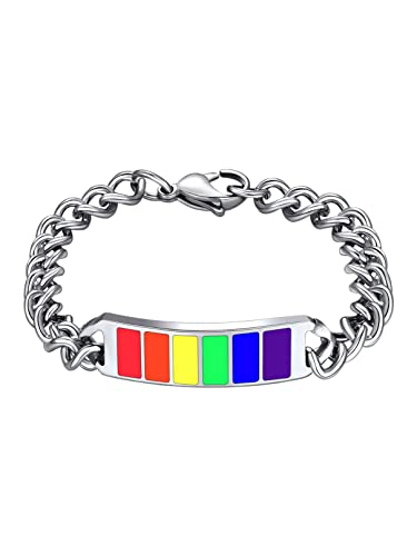 Bandmax LGBTQ Armband Herren Edelstahl LGBT Regenbogen Armband Panzerkette Gliederarmband LGBTQ Accessoires für Beste Freundin Länge 21cm von Bandmax