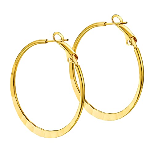 Bandmax Einzigartige Ohrringe Damenohrringe Creolen Edelstahl-Ohrringe Runde Ohrringe mit Garnelenschnalle, Außendurchmesser 30mm, Ohrringe in Gold Schmuck für verschiedene Kleidungsstile von Bandmax