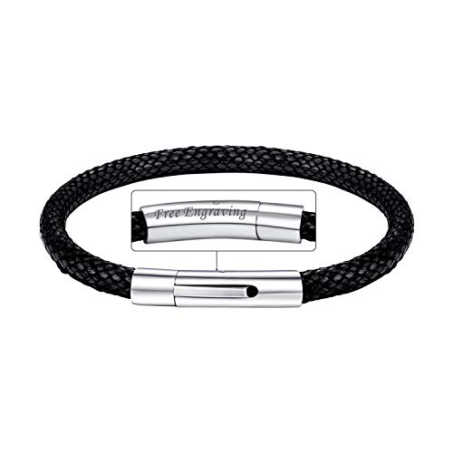 Bandmax Faux Lederarmband für Männer Frauen 18cm schwarz Wachsschnur Armband mit personalisiertem Verschluss Leder Armband Baumwollschnur Armreif Mädchen Jungen Modeschmuck Accessooire von Bandmax