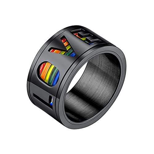 Bandmax Gay & Lesbian Pride Spinner Ring Schwarz Drehring Größe 67 Love is Love drehbarer Band Ring 11mm breit Herren Ehering Partnerring Verlobungsring Modeschmuck von Bandmax