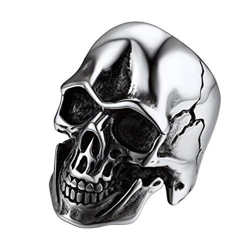 Bandmax Glänzender Totenkopf Ring Totenkopf Bandring für Männer Jungen Gothic Siegelring Ring aus Edelstahl Punk Biker Ringe Größe 57 Ringe Schmuck für Weihnachten Halloween von Bandmax