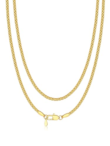 Bandmax Gliederkette Gold Damen Edelstahl Halskette Goldene Venezianierkette 2mm Herren Venzianier Halskette 2mm Männer Box Link Kette Necklace Men Punk Halsschmuck Modeschmuck für Schwester von Bandmax