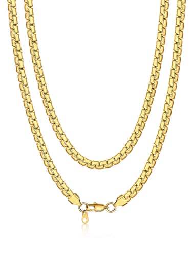 Bandmax Gold Kette 6mm Männer Venezianierkette Venzianier Halskette für Herren Kette Edelstahl Gliederkette Männer Box Link Kette Gold Necklace Men Punk Halsreif Halsschmuck Modeschmuck für Freund von Bandmax