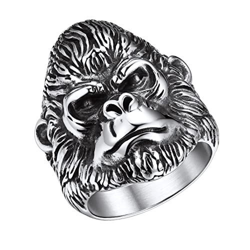 Bandmax Gorilla Ring Männer Jungen Gothic Ring Gorilla Bandring Ringgröße 67 Fingerring aus Edelstahl Punk Street Style Ring Modering Schickes Schmuckstück für Weinachten Geburtstag von Bandmax