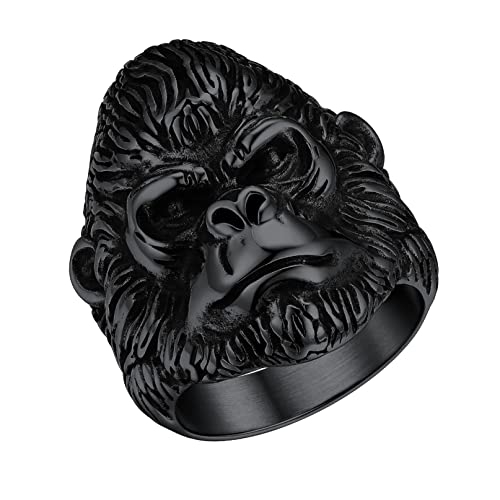 Bandmax Gorilla Ring für Damen Herren Gothic Punk Ring Schwarzer Gorilla Fingerring Ringgröße 72 Edelstahl Bandring Partnerring Schöner Tierring Unisex Gorilla Accessoire für Halloween Weihnachten von Bandmax