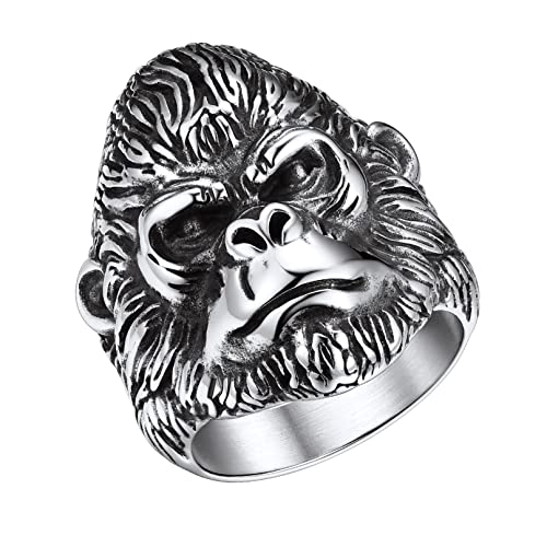 Bandmax Gorilla Ring für Herren Damen Punk Ring Gorilla Fingerring Edelstahl Bandring Ringgröße 72 Gothic Ring Partnerring Schöner Tierring Unisex Gorilla Accessoire für Weihnachten Halloween von Bandmax