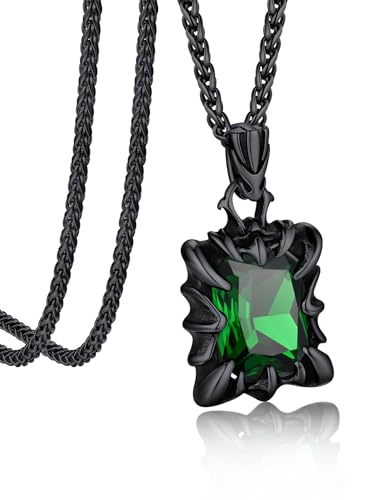 Bandmax Grüner Stein Kette Schwarz Panzerkette 55CM Edelstahl Halskette Herren Damen Kette mit grünem Stein Kubanische Kette Jungen Mädchen Anhänger Kette Satan Punk Gothic Schmuck Accessoires Bandmax Grüner Stein Kette Schwarz Panzerkette 55CM Edelstahl Halskette Herren Damen Kette mit grünem Stein Kubanische Kette Jungen Mädchen Anhänger Kette Satan Punk Gothic Schmuck Accessoires von Bandmax
