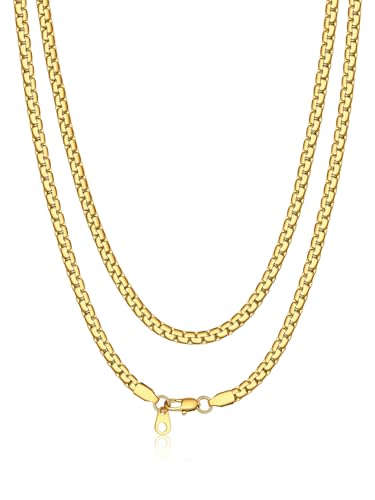 Bandmax Halskette Damen Gold Kette für Damen Glieder Venezianer Halskette Edelstahl Herren Venezianierkette 4mm Gliederkette Goldene Platten Kette ohne Anhänger Frauen Punk Schmuck für Mutter von Bandmax