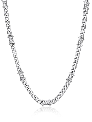 Bandmax Halskette Frauen Choker Silberkette Glieder Dornen Panzerkette Edelstahl Herren Dornenkette 40cm Stacheldrahtkette 5mm Gliederkette Silber Halsband Halsschmuck für Schwester von Bandmax
